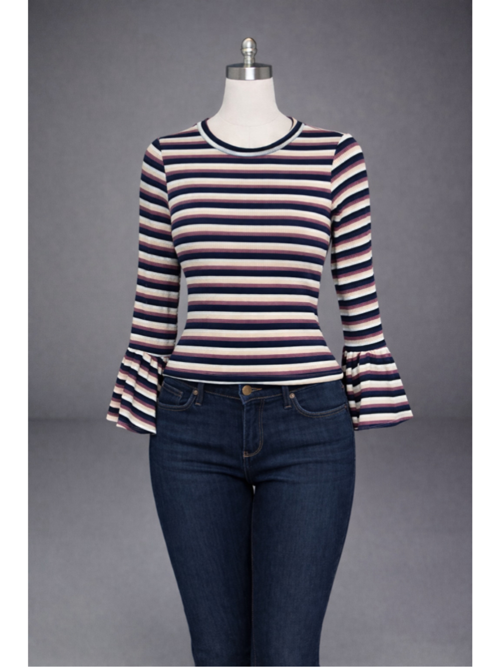 Blooms In The City Women's Size L Striped Shirt Ruffle Sleeves Top Blouse Casual